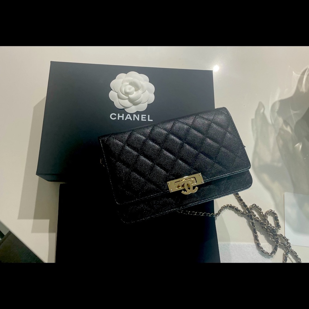 ❌SOLD❌CHANEL Caviar leather Wallet On Chain Black Cross Body Bag